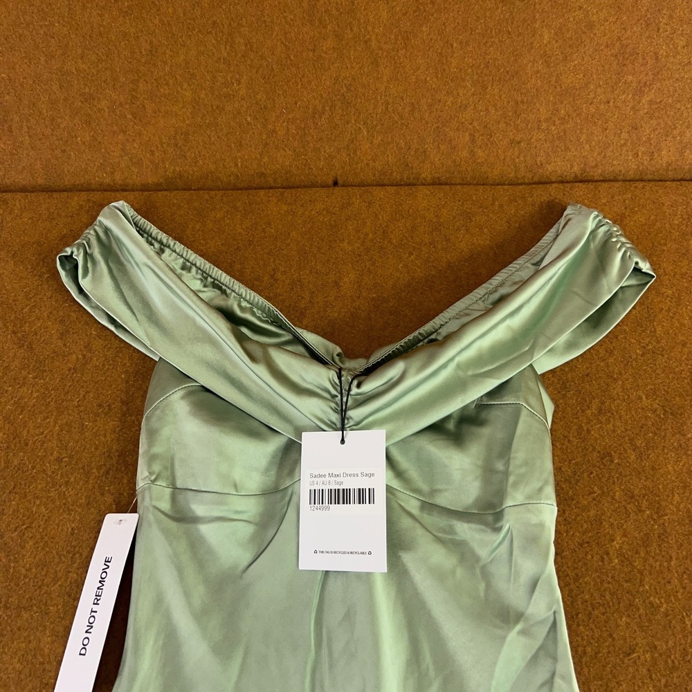 Princess Polly Womens 4 Sage Green Off The Shoulder Lined Sadee Maxi Dress NWT - Picture 9 of 15